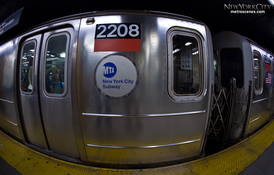 new york city subway. Fisheye of NYC Subway car 2208