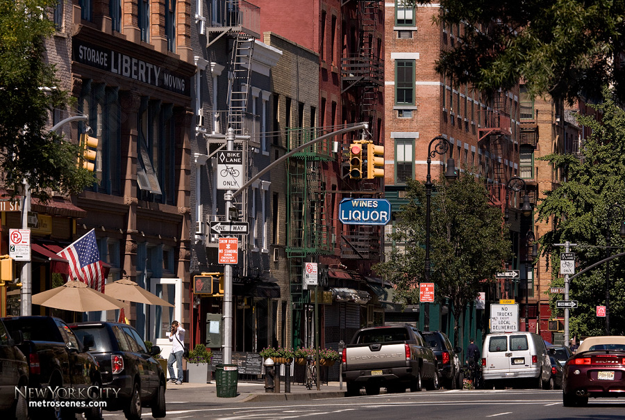 new york city street view. Scene of Hudson Street between