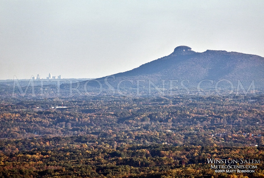 Winston-Salem Skyline with Pilot Mountain from 45 miles away
