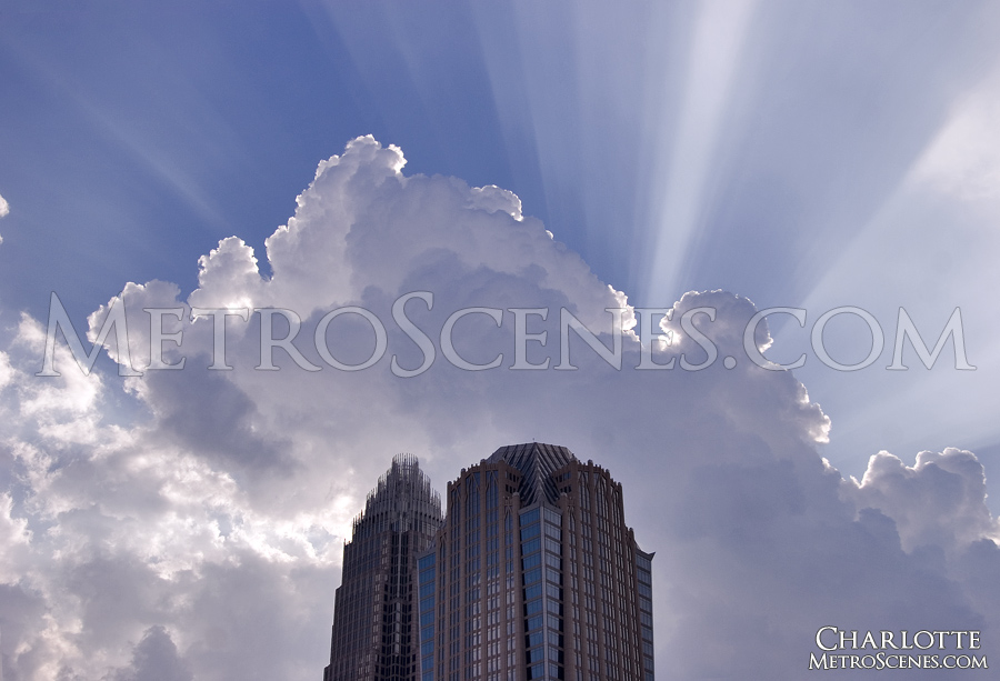 Sun rays burst from clouds, Charlotte, North Carolina